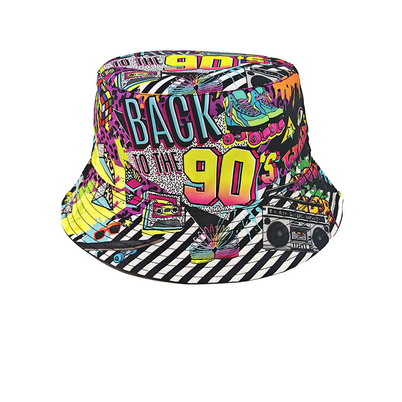 Mens Fashion Bucket Hat - Chapéu Bucket Retrô Graffiti Anos 80