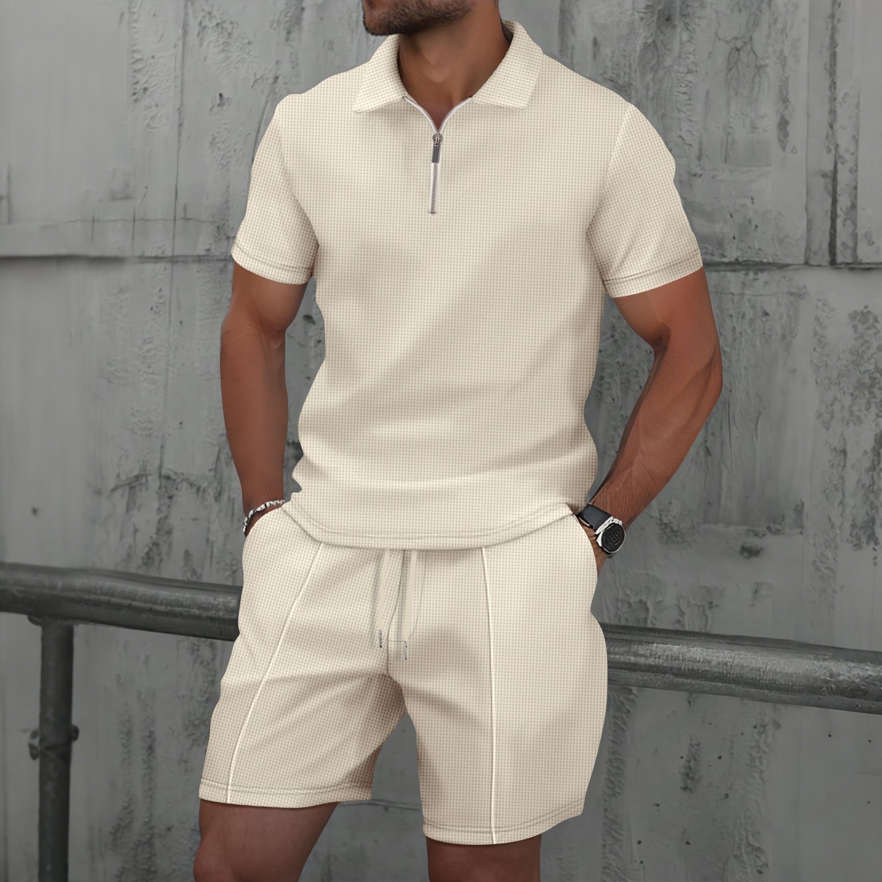 Men'S Fashion Polo - Conjunto Masculino de 2 Peças Waffle