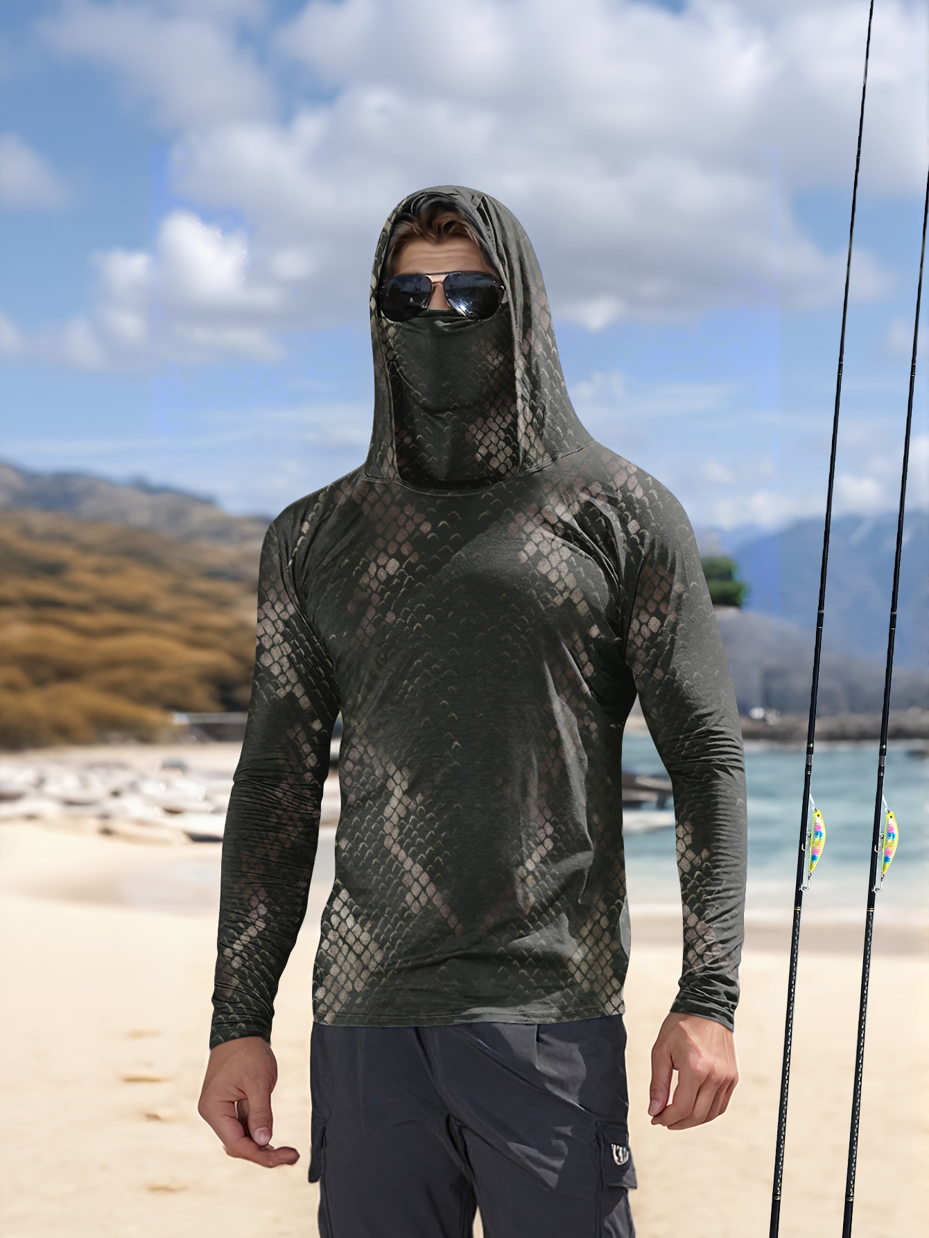 Military Shirt Men - Camisa de Pesca Masculina com Capuz,