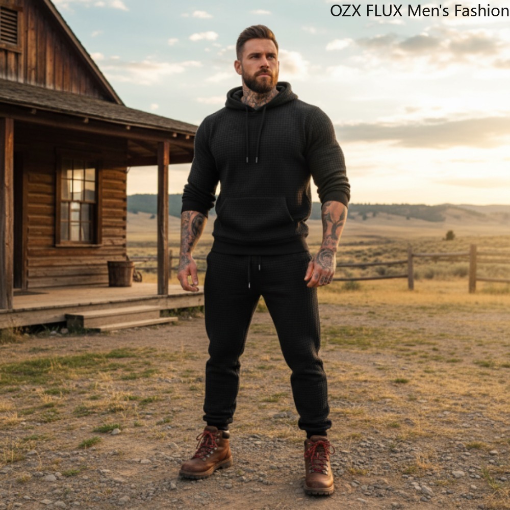 Men'S Fashion All Black Outfit - Conjunto Esportivo Masculino 3XL de Outono/Inverno,