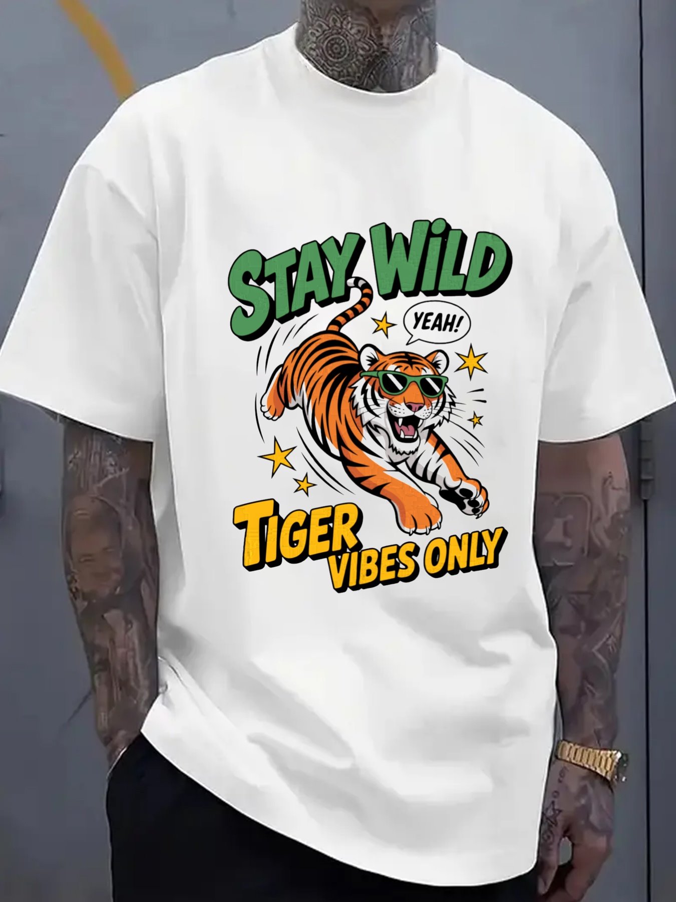 Men'S Fashion Looks 2026 - Camiseta Masculina Estilo Tigre Selvagem Branca