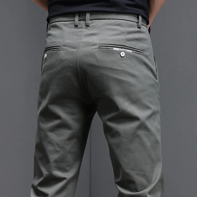 Men'S Fashion Khaki Pants - 97.8% algodão 2025 primavera outono calças