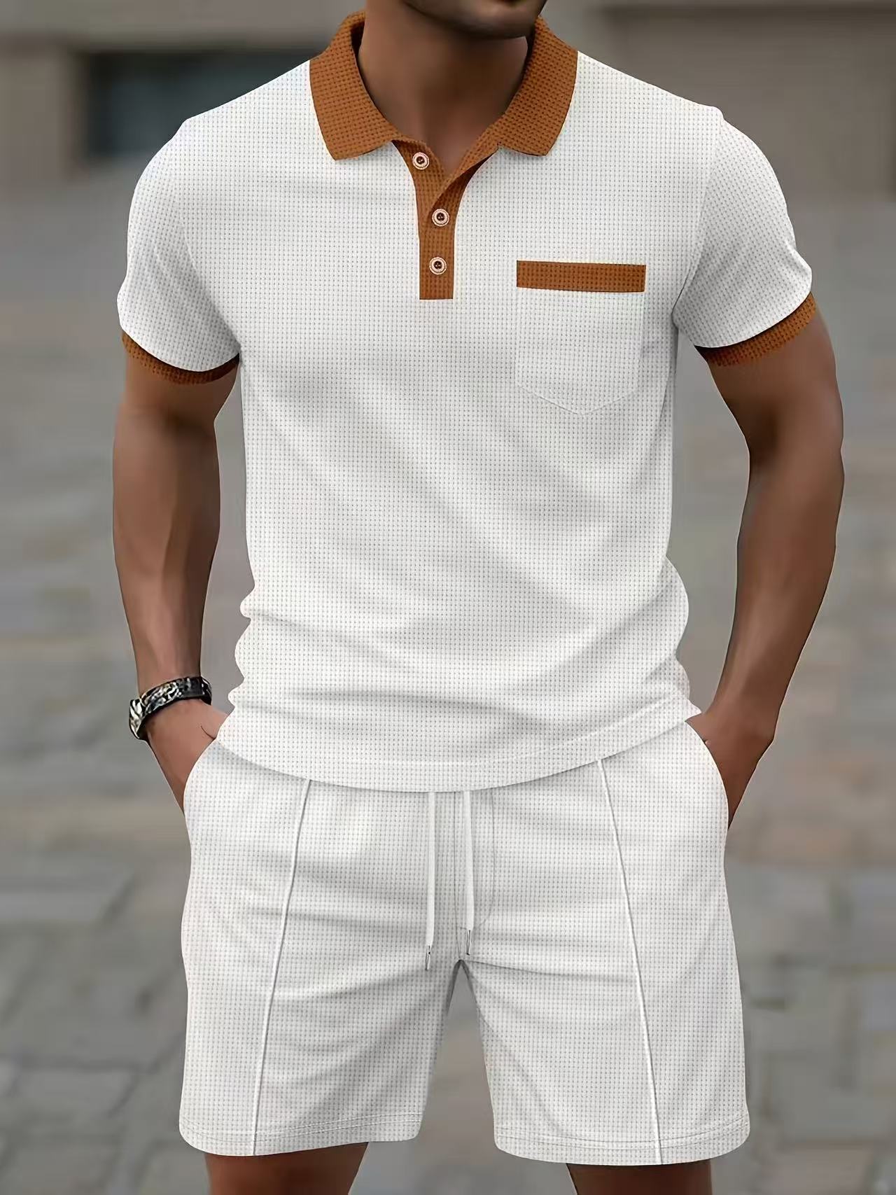 Men'S Fashion Polo - Conjunto de camiseta polo e shorts