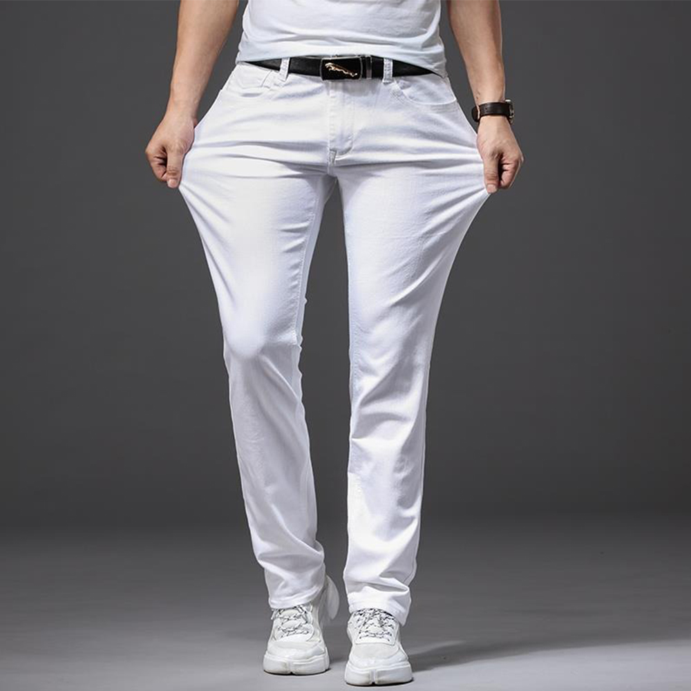 Homens jeans brancos elasticid - Men'S Fashion For 70 Year Old avaliação e preço