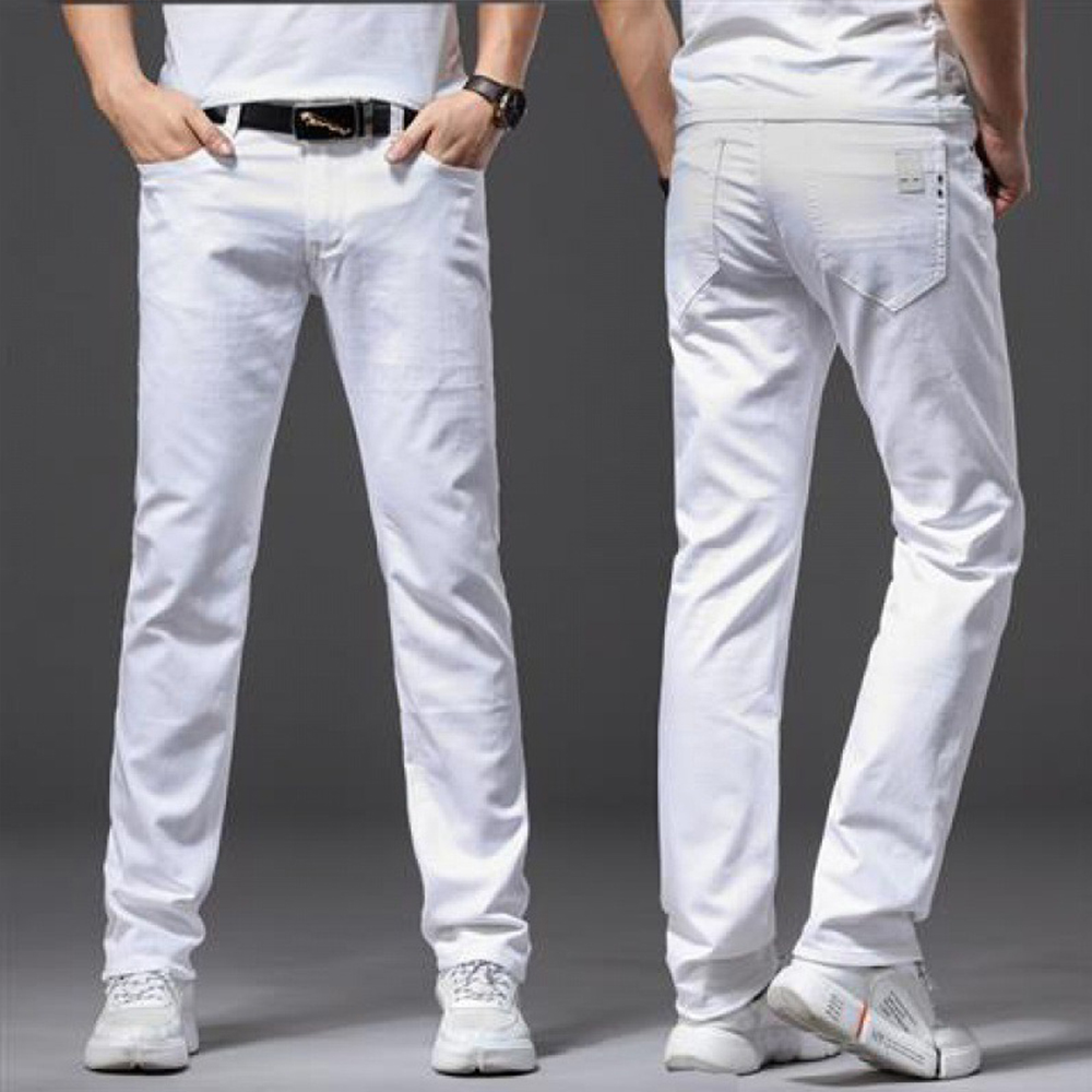 Homens jeans brancos elasticid - Men'S Fashion For 70 Year Old avaliação e preço